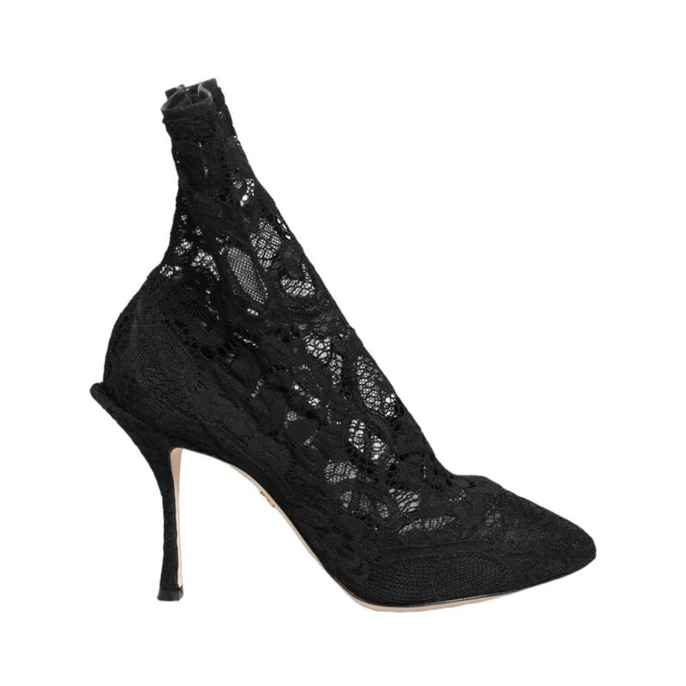 Dolce & Gabbana Black Socks Taormina Lace Pumps Boots Women's Shoes